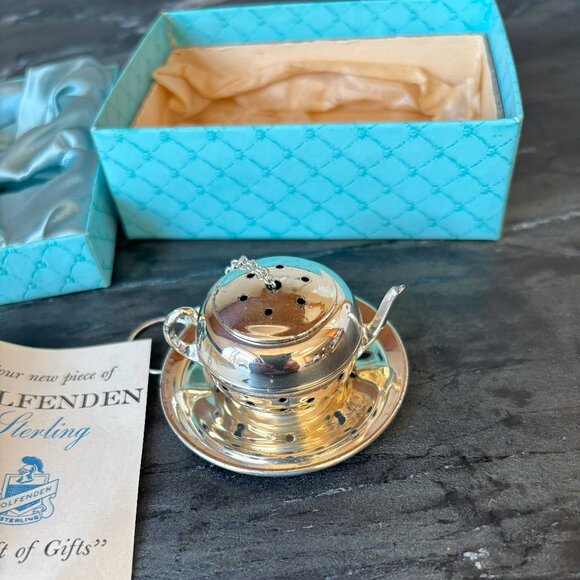 Wolfenden Sterling Silver Tea Ball / Strainer, Infuser with plate - Picture 2 of 5